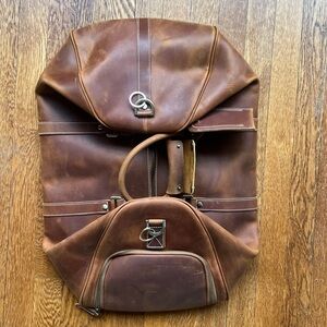 Brown Leather Duffel Weekender Bag